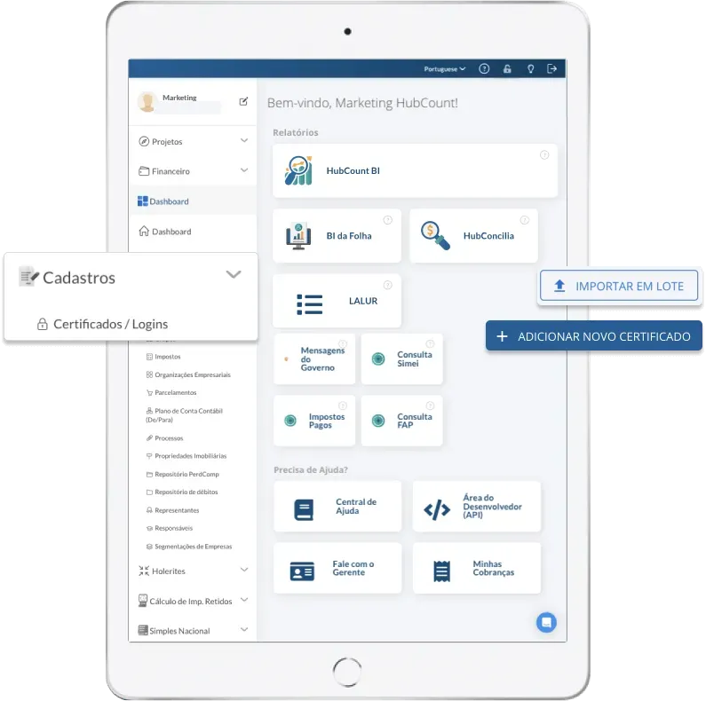 Como cadastrar um Certificado Digital no HubCount BI