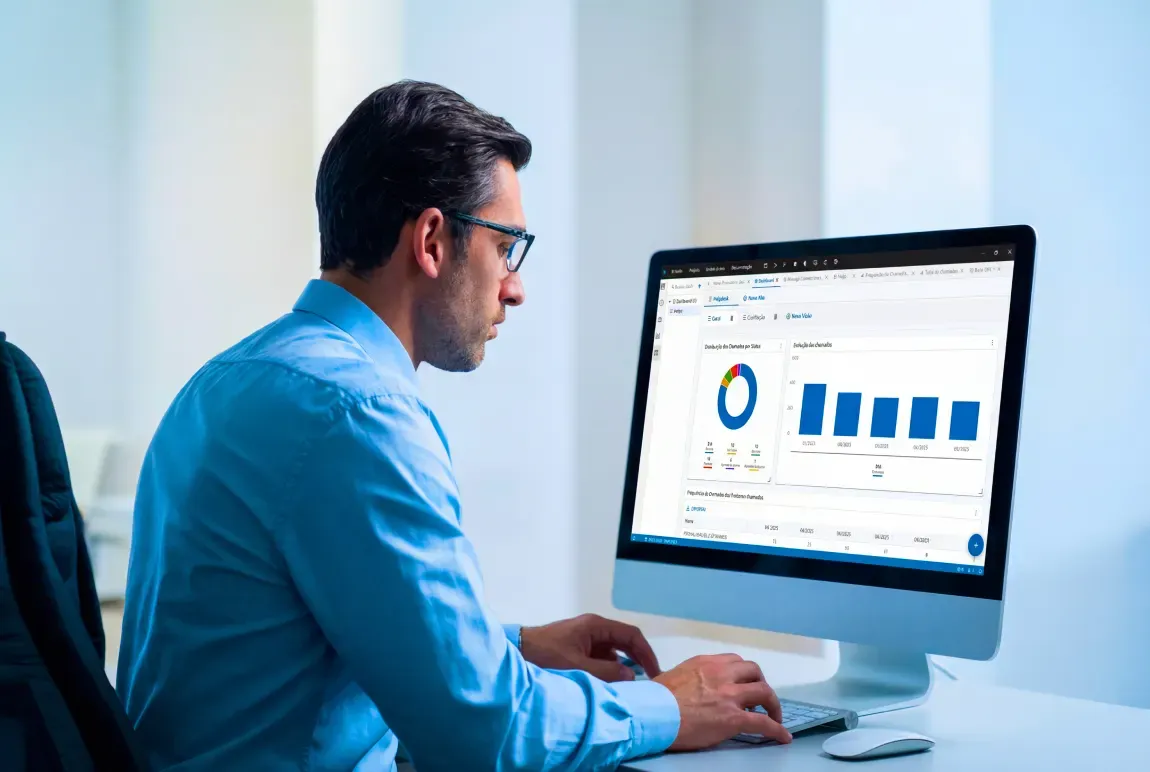 Profissional de controladoria analisando indicadores no HubCount BI
